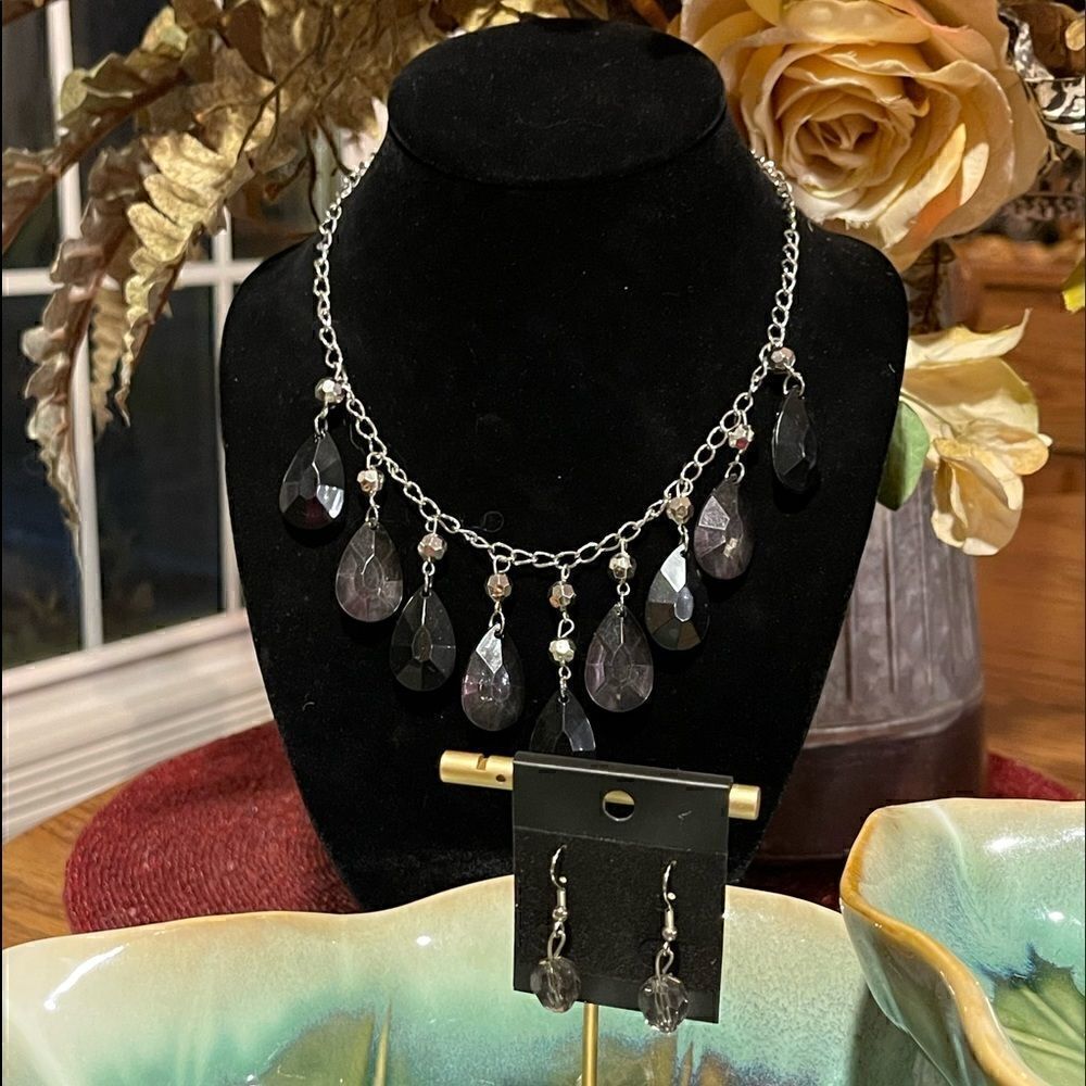 Black & Silver Statement Necklace & Earrings